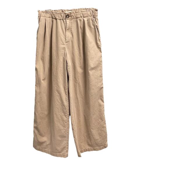 Loft Wide Leg Khaki Pants Size Small Elastic Paperbag Waist Pockets Chinos - Picture 1 of 5